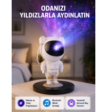 Astronot Projeksiyon Lambası Bluetooth Müzikli ve Uzaktan Kumandalı