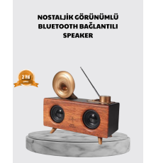 Nostaljik Gramofon Bluetooth Hoparlör – FM Radyo + USB + SD Kart Destekli
