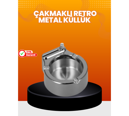 Çakmaklı Küllük Paslanmaz Metal Yuvarlak Tasarım