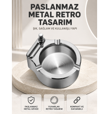 Çakmaklı Küllük Paslanmaz Metal Yuvarlak Tasarım