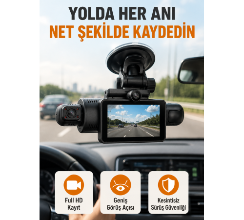 Araç İçi ve Ön Kameralı 3 İnç IPS Ekranlı Full HD Güvenlik Kamerası