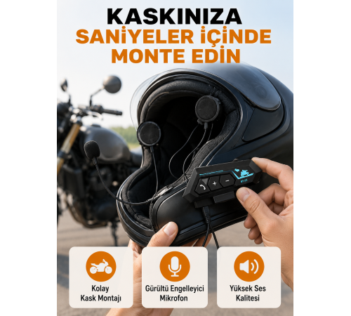 BT22 Kask İçi Bluetooth Kulaklık Hızlı Eşleşme ve Gürültü Önleyici Mikrofon Yeni Nesil
