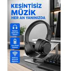 Bluetooth Kablosuz Kulak Üstü Kulaklık Katlanabilir Konforlu ve Şık Tasarımlı