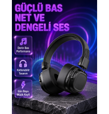 Kablosuz Kulak Üstü Bluetooth Kulaklık Güçlü Bas ve Katlanabilir Tasarım