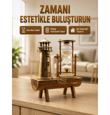 Deniz Feneri Tasarımlı Ahşap Kum Saati – Retro Masa Aksesuarı Yeni Nesil