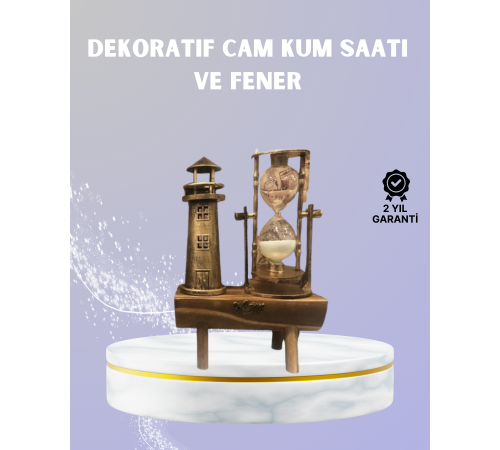 Ahşap Kum Saati ve Deniz Feneri Figürü Bir Arada – Ev & Ofis Dekorasyonu