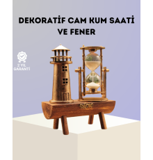 Dekoratif Ahşap Kum Saati ve Deniz Feneri Figürlü Masa Süsü – Şık ve Fonksiyonel Tasarım