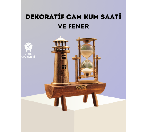 Dekoratif Ahşap Kum Saati ve Deniz Feneri Figürlü Masa Süsü – Şık ve Fonksiyonel Tasarım