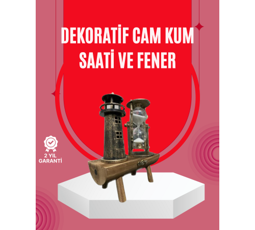 Ahşap Gövdeli Deniz Feneri Formlu Kum Saati – 15x20 cm Masa Dekoru