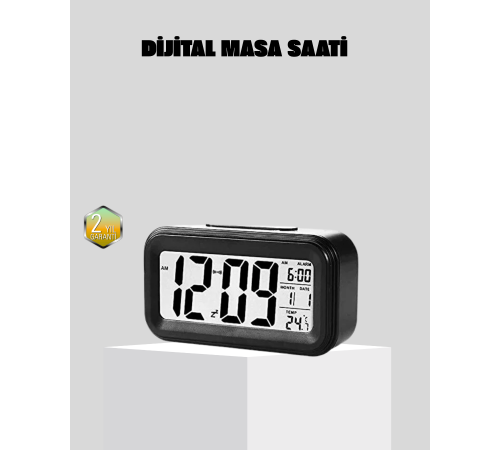 Sensörlü Dijital Masa Saati Alarm ve Sıcaklık Göstergeli