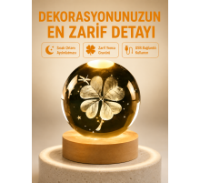 Dekoratif Yonca Görünümlü Işıklı Kristal Cam Küre USB Masa Gece Lambası
