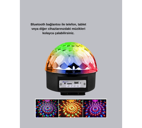 LED Disko Küresi Bluetooth Hoparlörlü Ritimle Senkronize Döner Işıklı