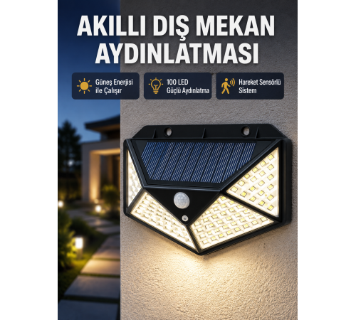 Solar Güçlü 100 LED Bahçe Lambası – Enerji Tasarruflu, Suya Dayanıklı ve Geniş Açılı Işık