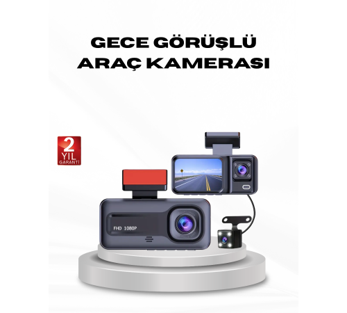 Üç Kameralı Dash Cam 170° Geniş Açılı Full HD Gece Görüşlü