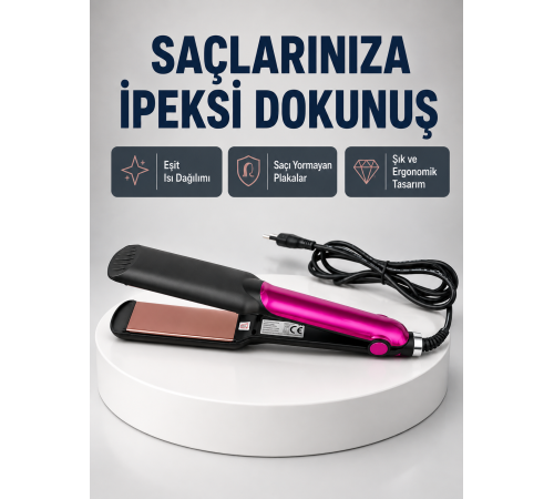 Profesyonel İyon Teknolojili Saç Düzleştirici – 220°C Hızlı Isınma ve LED Ekranlı Tasarım
