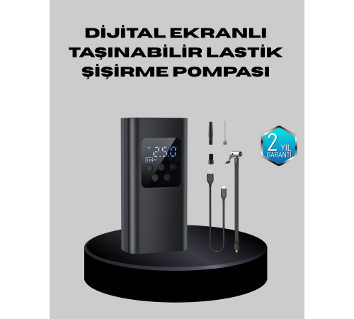 Kablosuz Dijital Lastik Şişirme Pompası LED Işıklı 80W