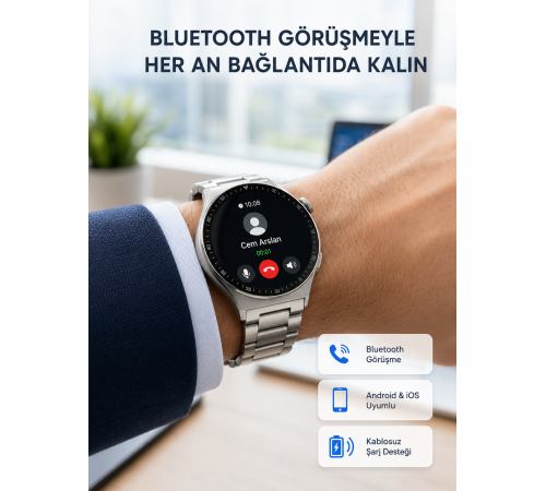Akıllı Saat NFC – Bluetooth Arama ve Kablosuz Şarj Özellikli