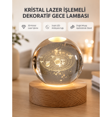 USB Bağlantılı Işıklı Kristal Küre Modern Ahşap Tabanlı Dekor