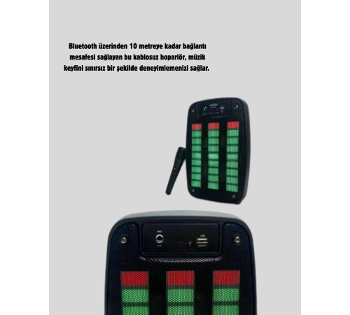 GTS 1793 Kablosuz Bluetooth Hoparlör 6.5 İnç Işıklı ve Güçlü Bass