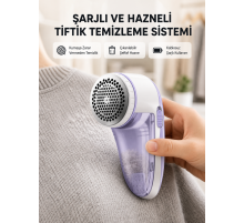 Şarjlı Tiftik Temizleyici – Çıkarılabilir Hazneli, Anti-Statik Fırçalı, USB Şarjlı