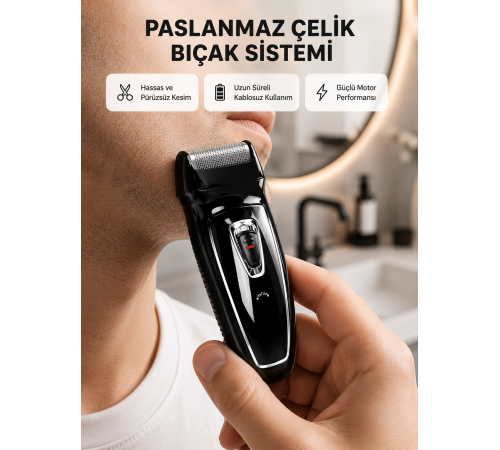 Uzun Pil Ömürlü Şarjlı Tıraş Makinesi – Hızlı Şarj, Ergonomik Tasarım, Çok Yönlü Kullanım