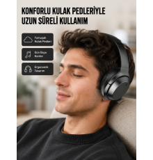 Kablosuz Bluetooth Kulaklık 5.0 18 Saat Kullanım Dinamik Sürücü Siyah Yeni Nesil