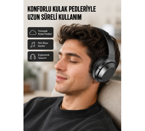Kablosuz Bluetooth Kulaklık 5.0 18 Saat Kullanım Dinamik Sürücü Siyah Yeni Nesil