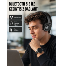 Siyah Kablosuz Bluetooth Kulaklık 300 mAh Hızlı Şarj Katlanabilir Pedli Yeni Nesil