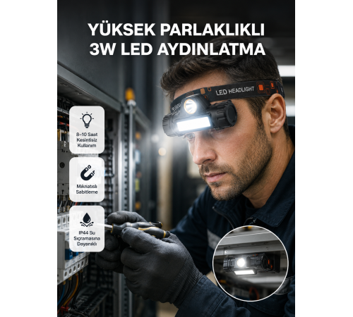 Kamp ve Doğa İçin Şarjlı LED Baş Feneri – Mıknatıslı, Su Geçirmez