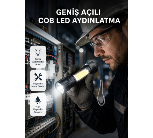 Profesyonel 4 Modlu Şarjlı El Feneri | 1300 mAh Batarya | Cree LED Teknolojisi