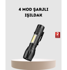 Profesyonel 4 Modlu Şarjlı El Feneri | 1300 mAh Batarya | Cree LED Teknolojisi