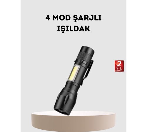 Profesyonel 4 Modlu Şarjlı El Feneri | 1300 mAh Batarya | Cree LED Teknolojisi