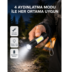 Ultra Dayanıklı 4 Mod Şarjlı Işıldak | Suya ve Darbeye Dayanıklı | 100.000 Saat LED Ömrü