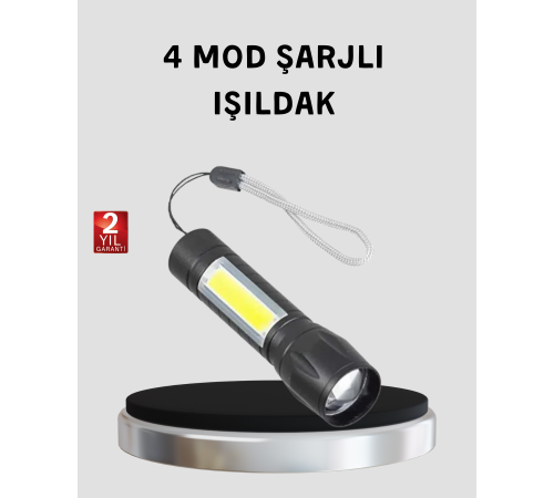 Ultra Dayanıklı 4 Mod Şarjlı Işıldak | Suya ve Darbeye Dayanıklı | 100.000 Saat LED Ömrü