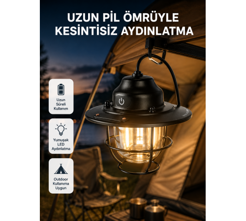 Outdoor Retro Kamp Işığı Uzun Ömürlü Pil Taşınabilir Suya Dayanıklı