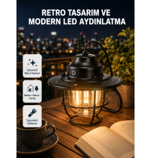 Retro Kamp Lambası Su Geçirmez Taşınabilir Gece Işığı Uzun Pil Ömürlü