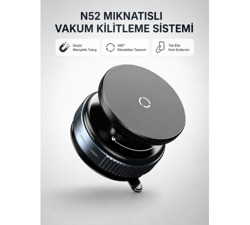 Mıknatıslı Araç Telefon Tutucu Vakum Teknolojili 360° Ayarlanabilir
