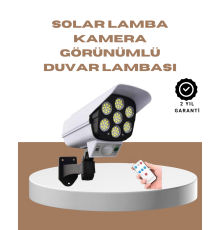 Güneş Enerjili LED Lamba + Güvenlik Kamerası Görünümlü– 5-8 m Hareket Algılamalı, Beyaz Işık