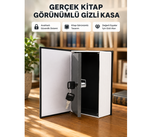 Sözlük Görünümlü Gizli Kitap Kasa – Anahtarlı Metal İç Kasa, Kompakt Boyut, Şık ve Güvenli Tasarım