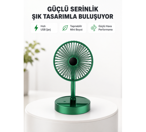 Katlanabilir Mini Fan – 3 Kademeli Soğutma, Şarjlı