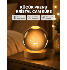 8 cm Küçük Prens Cam Küre USB Işıklı Ahşap Tabanlı Dekor