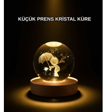 8 cm Küçük Prens 3D Kristal Küre USB Işıklı Ahşap Altlıklı Dekoratif Lamba