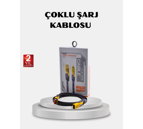 USB-C USB-A 4’ü 1 Arada Örgülü Kablo 65W Hızlı Şarj Metal Uç Dayanıklı