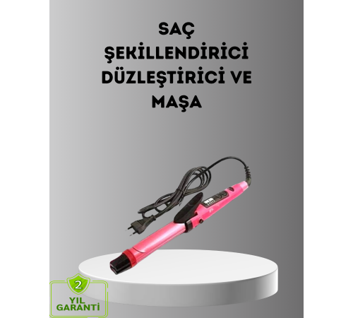 2’si 1 Arada Saç Düzleştirici ve Maşa – 5 Isı Seviyesi, Seramik Kaplama, Döner Kablolu Ergonomik Tasarım