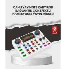 Çok Efektli Canlı Yayın Ses Mikseri USB ve Kablosuz Uyumlu