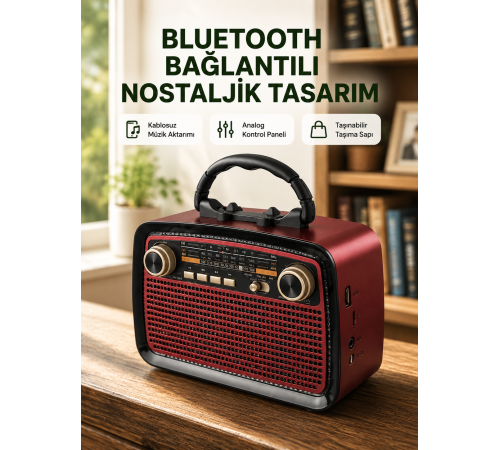 Bluetooth Bağlantılı Taşınabilir Hoparlör – FM/AM Radyo Özellikli, Şarj Edilebilir Batarya, 1 kg