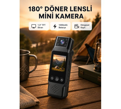 180° Döner Lensli Mini Kamera 1080P Full HD Hareket Algılama 1200mAh