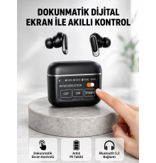 Bluetooth 5.3 ANC Kablosuz Kulaklık – Dokunmatik Kontrol, Dijital Ekran ve Uzun Pil Ömrü