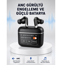 ANC Teknolojili Kablosuz Bluetooth Kulaklık – Dokunmatik, Dijital Göstergeli, Yüksek Ses Kalitesi