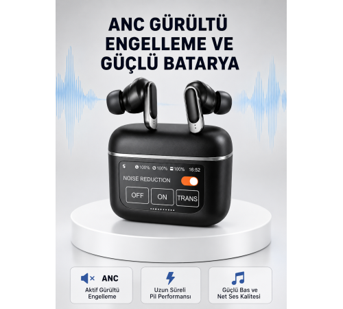 ANC Teknolojili Kablosuz Bluetooth Kulaklık – Dokunmatik, Dijital Göstergeli, Yüksek Ses Kalitesi